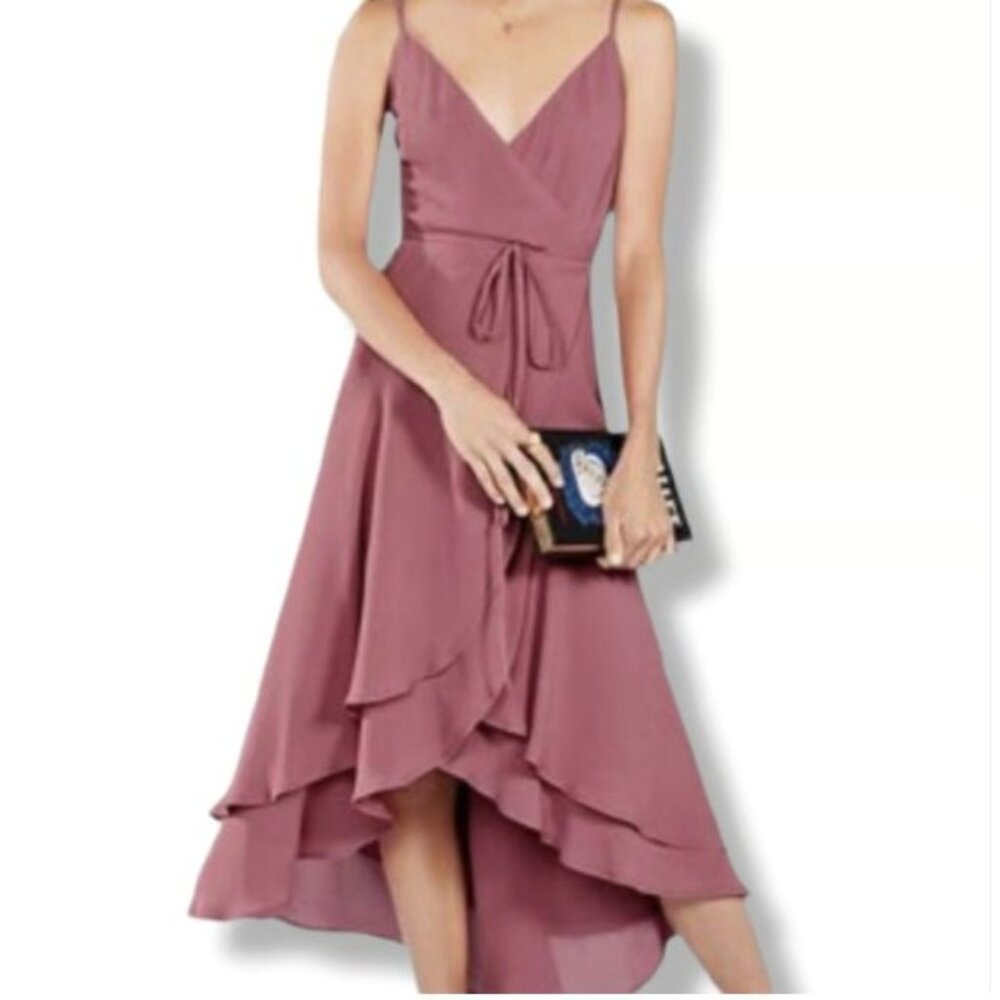Reformation Mauve Wrap High Low Midi Dress Spaghetti Straps Layered Hem Size XS